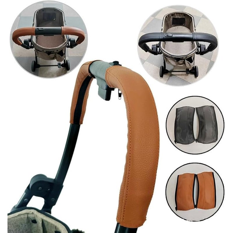 Soft Smooth Leather Bumper Handlebar Sleeve Protect Case for Baby Stroller Dustproof Protect Cover with Zipper Close One Pair - Image 3